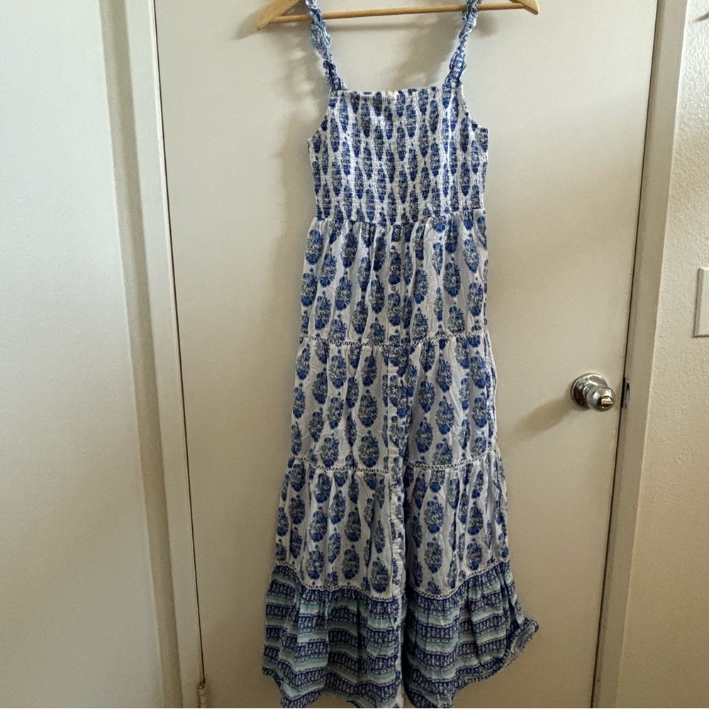 Blue and White Patterned Maxi Dress